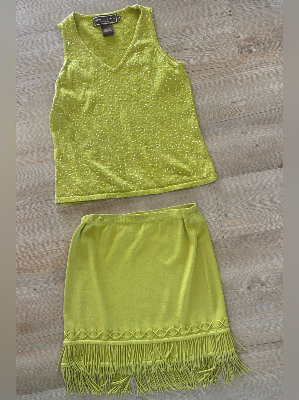 Double D Ranch Lime Top & Fringed Knit Mini Skirt